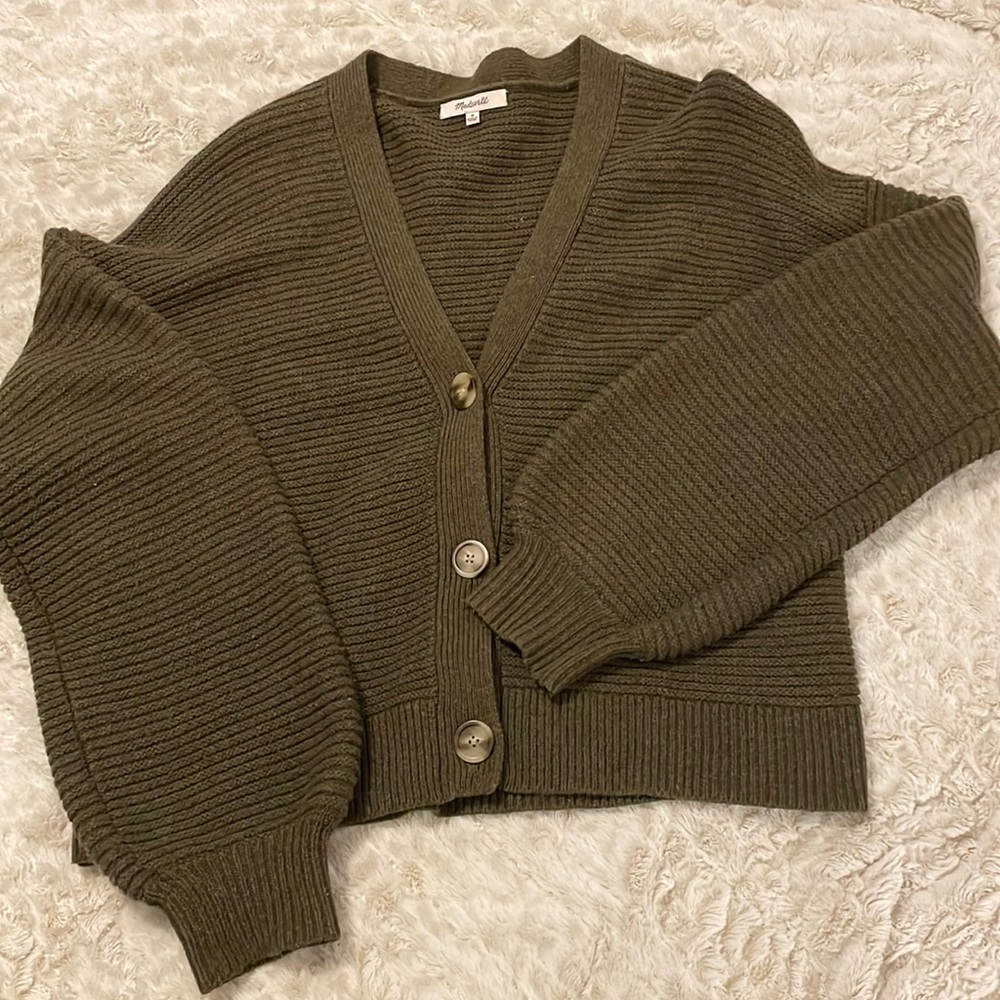 Olive green short cardigan from madewell